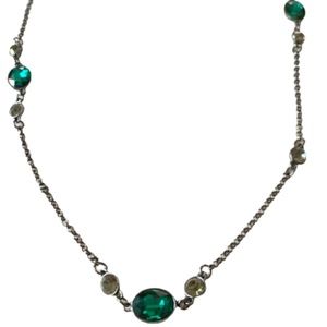 Monet Gunmetal Faux Emerald & Diamond Chain Necklace